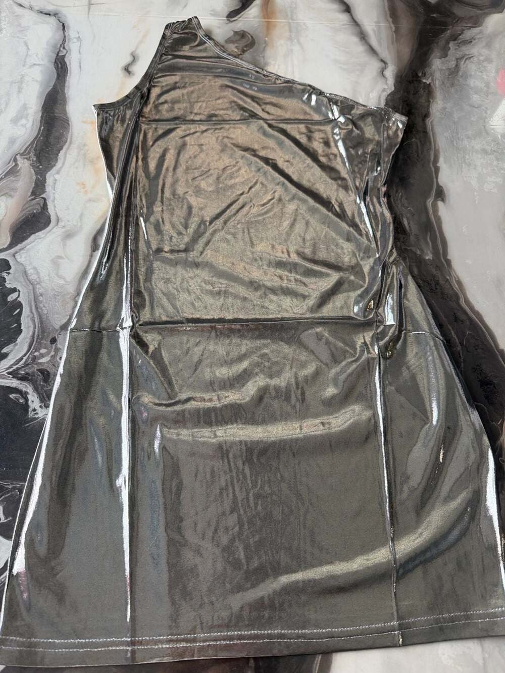 Silver Metallic One Shoulder Mini Dress Size S